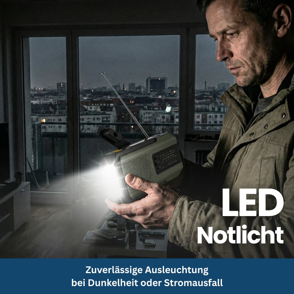 Compact Emergency Radio with Solar, Hand Crank & SOS Function