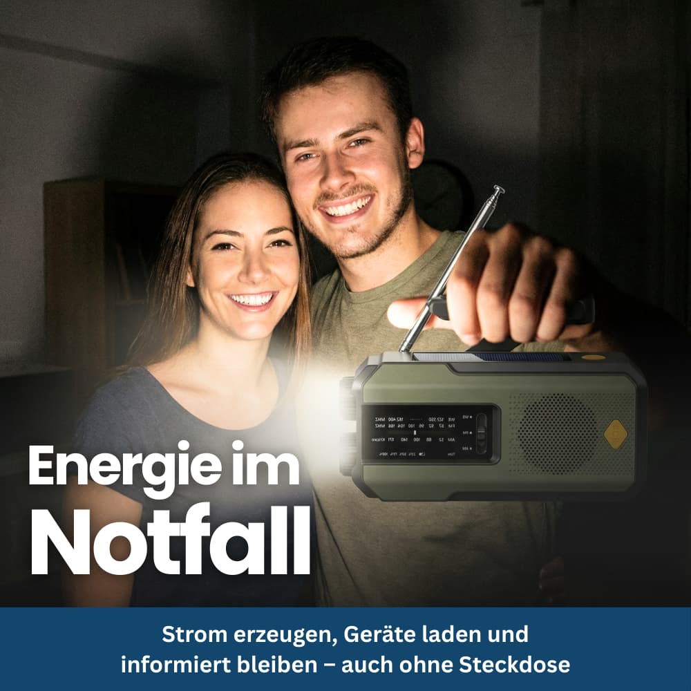 Compact Emergency Radio with Solar, Hand Crank & SOS Function