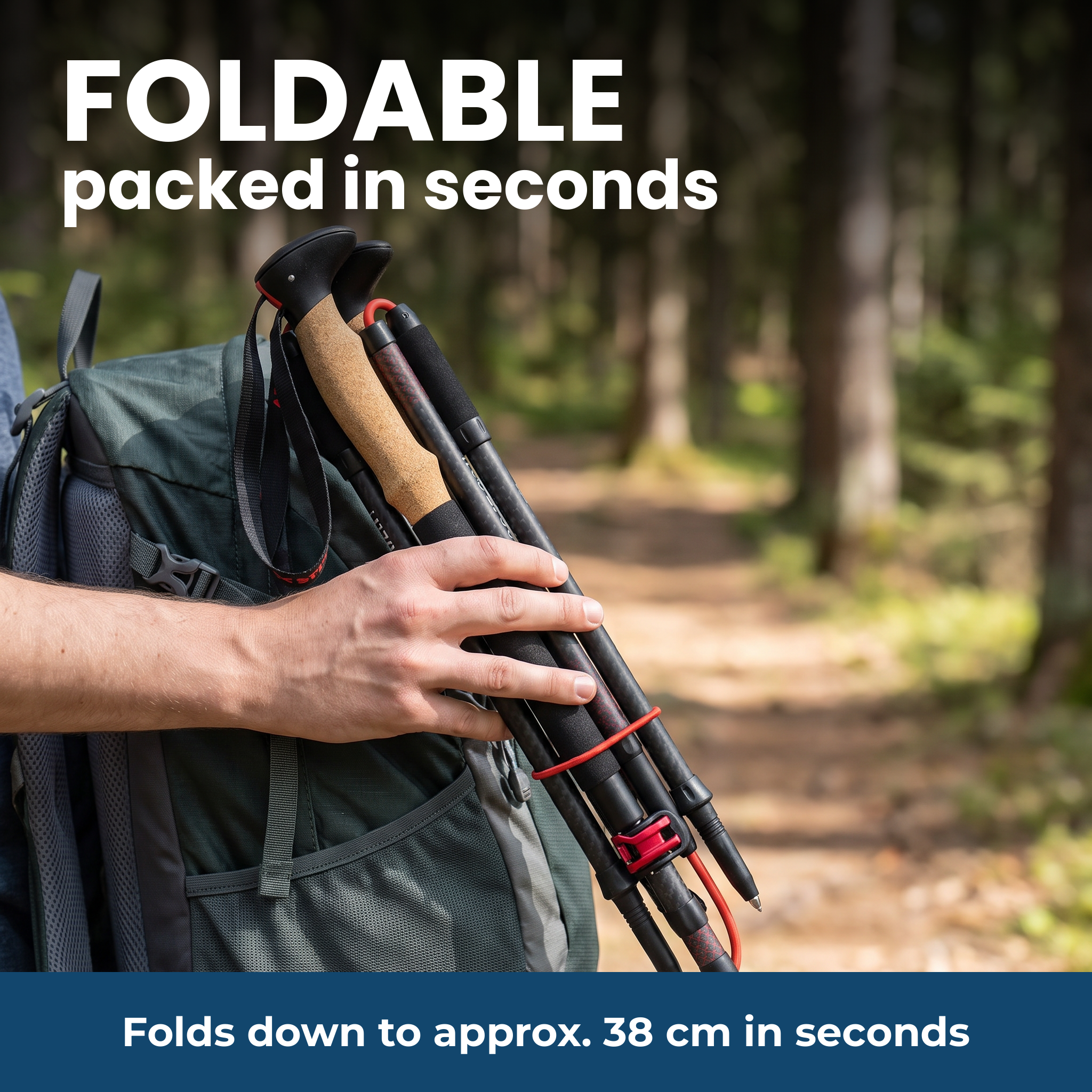 Foldable trekking poles – packed in seconds