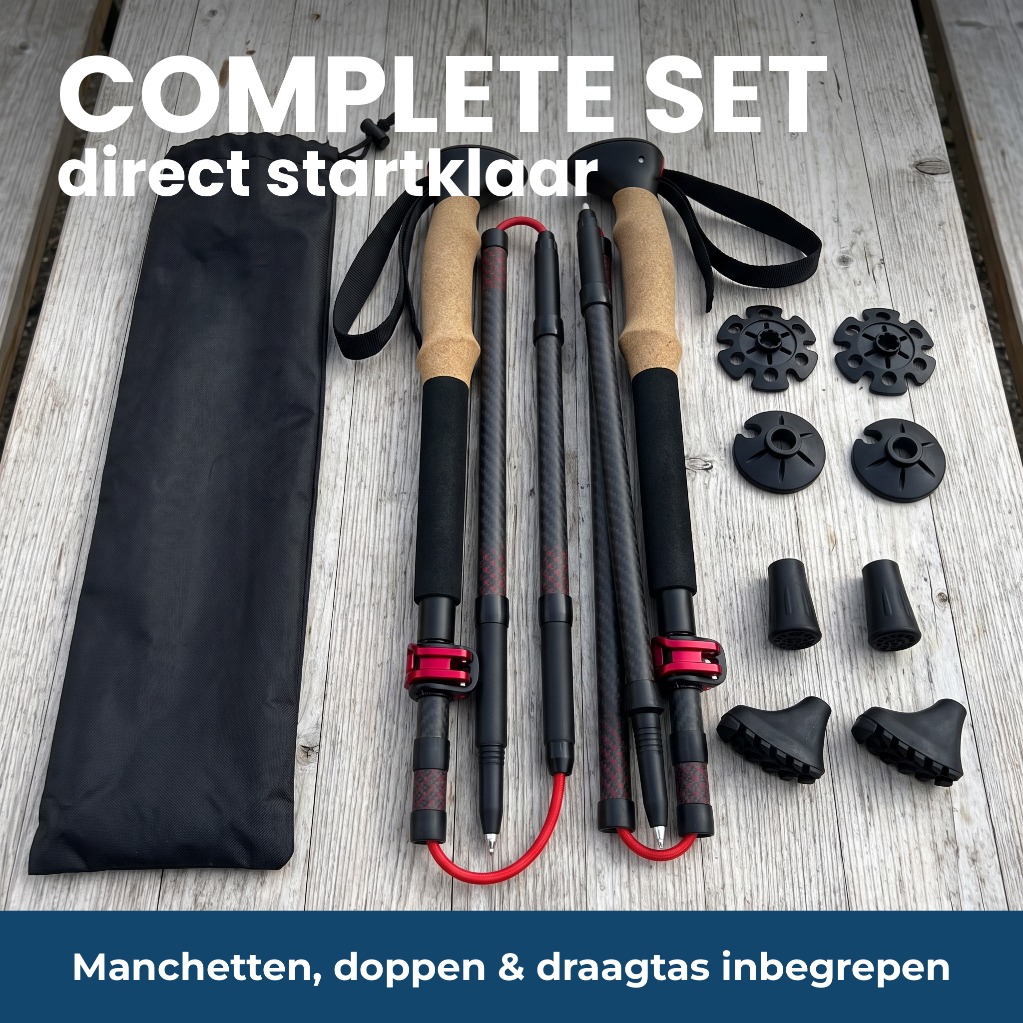 Complete set met manchetten, doppen & tas